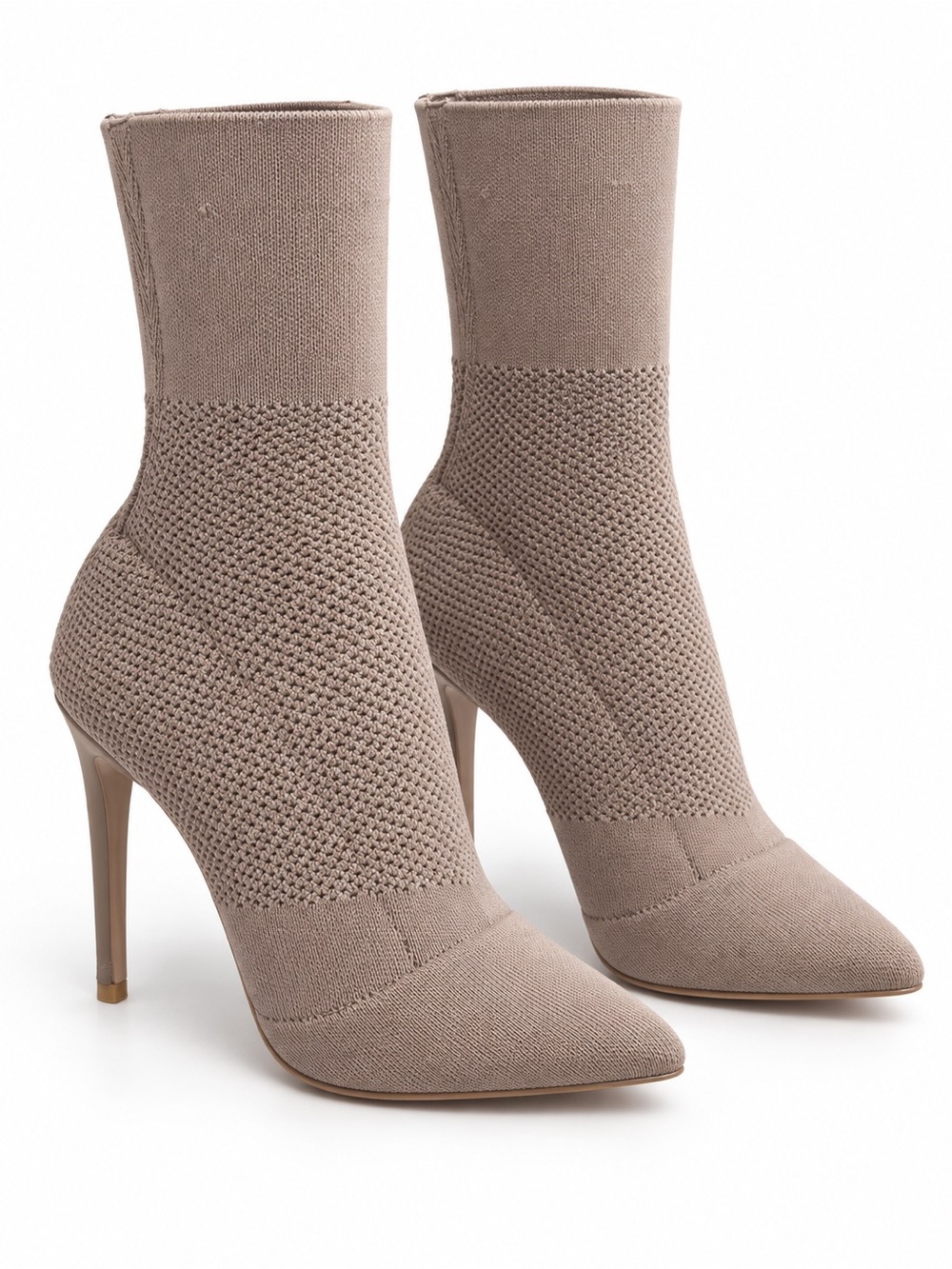 Steve Madden Taupe Knit Pointed-Toe Stiletto Sock Boots